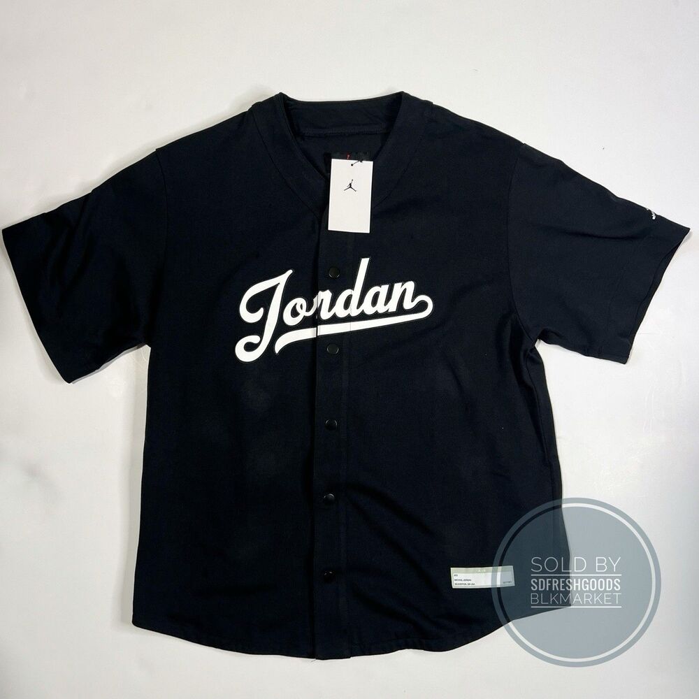 Nike Air Jordan Premium Baseball Jersey Shirt Black FN4663-010 Size M